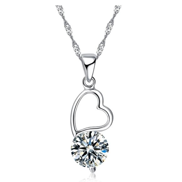 NEW ❤️ Cute Drop Heart 925 Sterling Silver Bundle Necklace Earrings - Picture 4 of 4